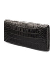 Leather Mayfair concertina purse, black croc, front