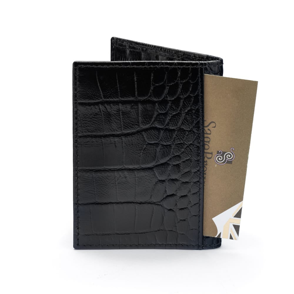 Premium Slim RFID Leather Credit Card Wallet, black croc, back