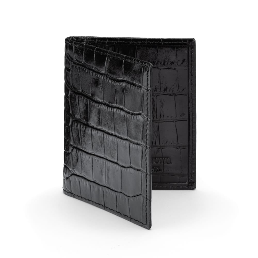 Premium Slim RFID Leather Credit Card Wallet, black croc, front