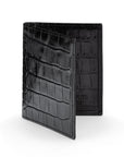 Premium Slim RFID Leather Credit Card Wallet, black croc, front
