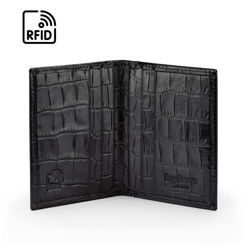 Premium Slim RFID Leather Credit Card Wallet, black croc, inside