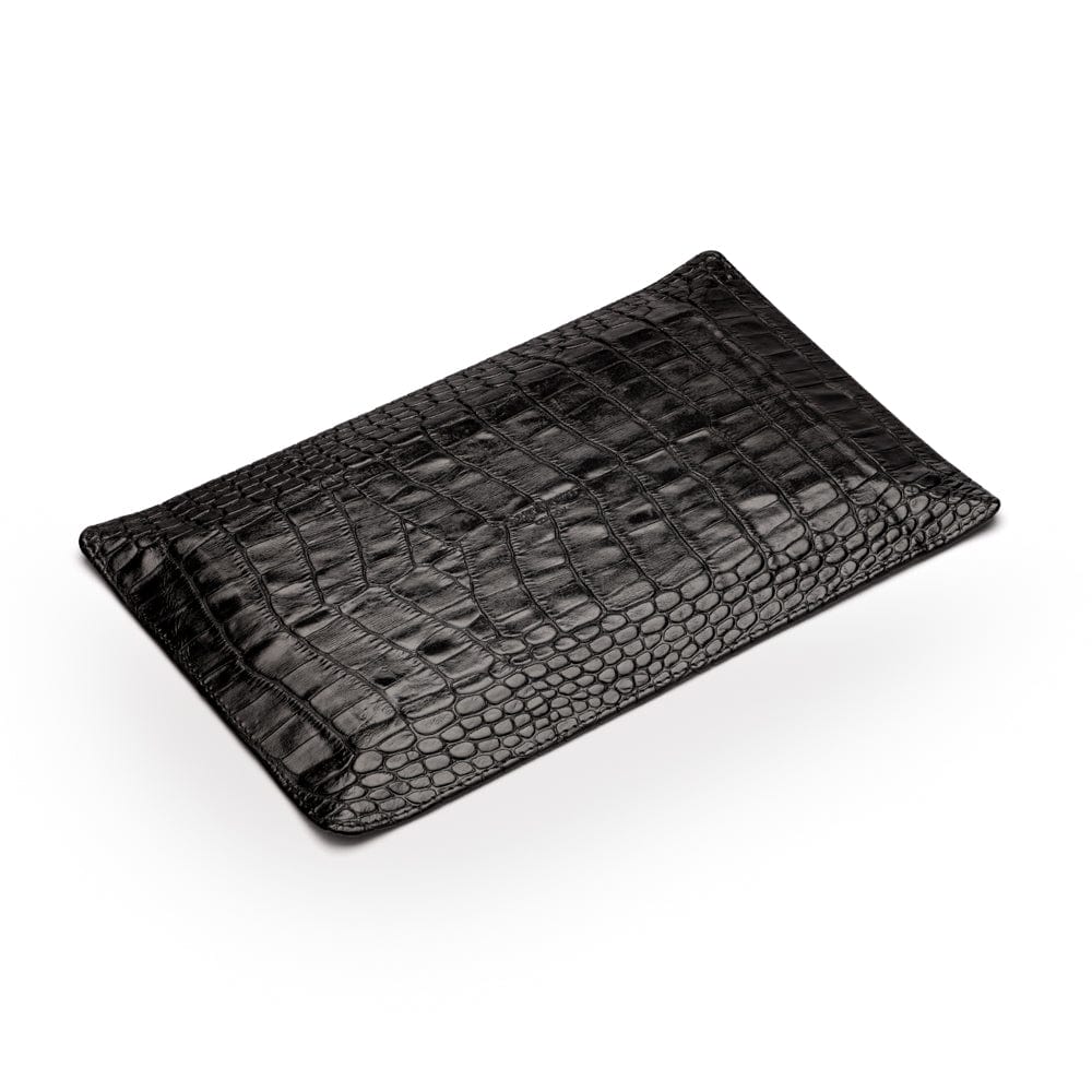Rectangular leather valet tray, black croc with red, flat base