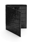 RFID compact leather billfold wallet 4 CC, black croc, front