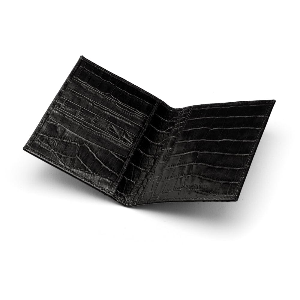 RFID leather passport holder, black croc, inside