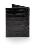 RFID leather passport holder, black croc, back view