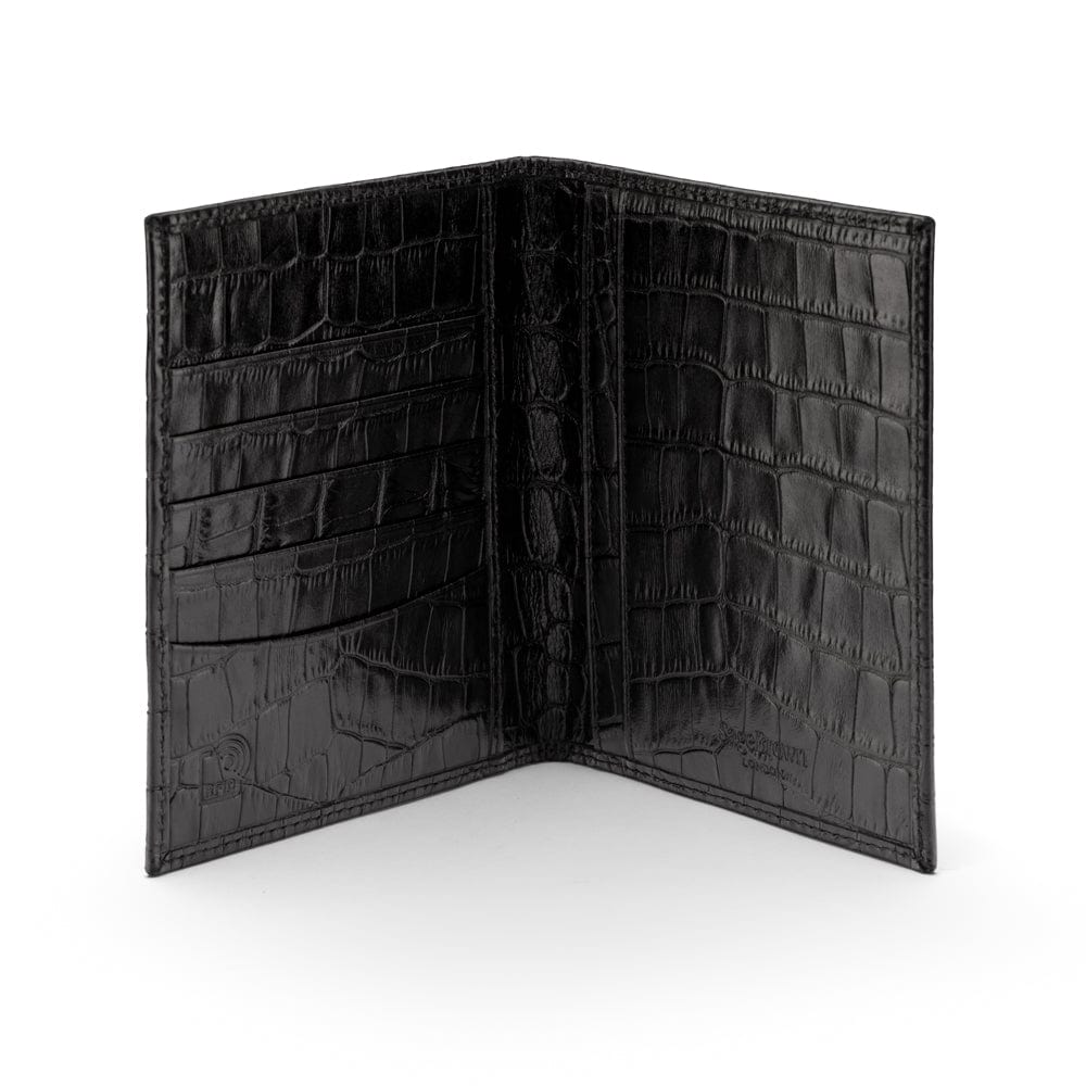 RFID leather passport holder, black croc, inside