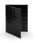 RFID leather passport holder, black croc, front