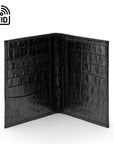 RFID leather passport holder, black croc, inside view