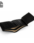 RFID leather wallet with ID, 9 CC, black croc, inside