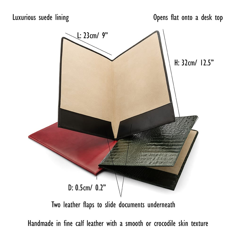 Simple leather document folder, features and dimensions