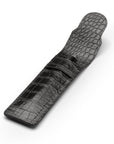 Single leather pen case, black croc, open