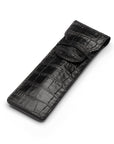 Single leather pen case, black croc, front