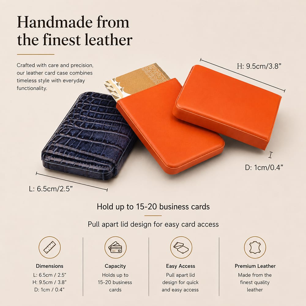 Pull apart business card holder, features and measurements