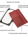 Slim flat leather pocket jotter card wallet,  features and dimensions