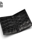 RFID leather credit card holder, black croc, open view