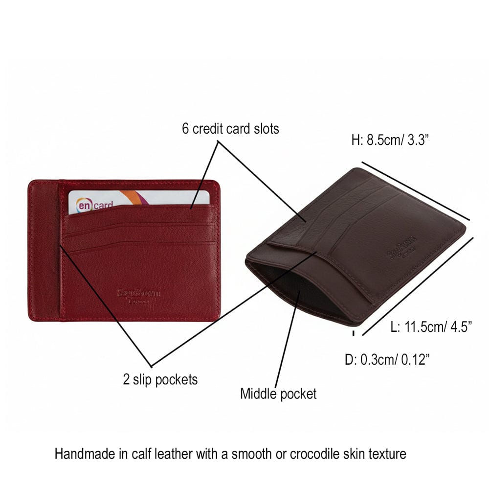 Flat leather credit card holder, features and dimensions