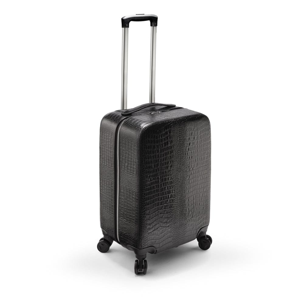Small leather suitcase, black croc, side