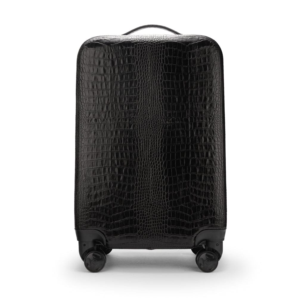 Small leather suitcase, black croc, front
