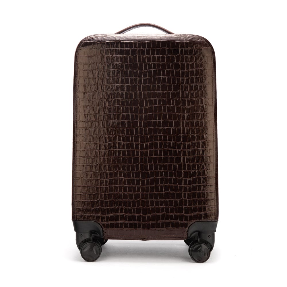 Small leather suitcase, brown croc, front