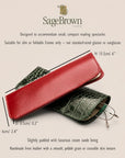 Small leather reading glasses case, features and dimensions