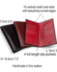 Tall leather breast pocket wallet, 16cc, features and dimensions