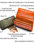 Tall leather concertina purse, features and dimensions