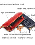 Tall leather zip around accordion purse, features and dimensions