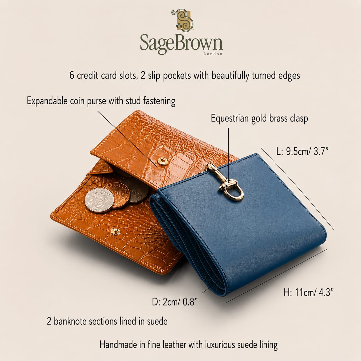 Tara Leather Equestrian Clasp Purse & Coin Pocket, features and dimensions