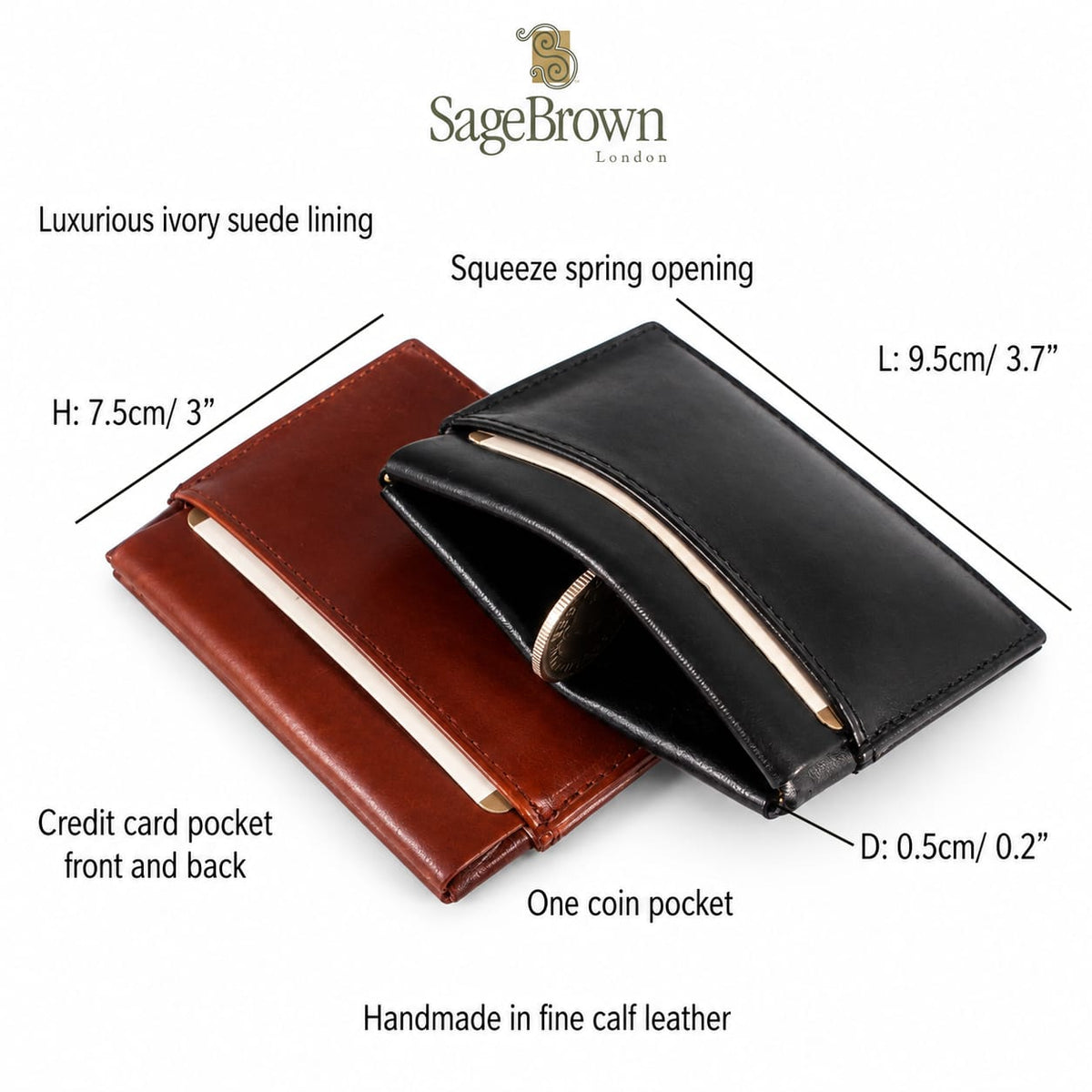 Leather squeeze spring coin purse, features and dimensions
