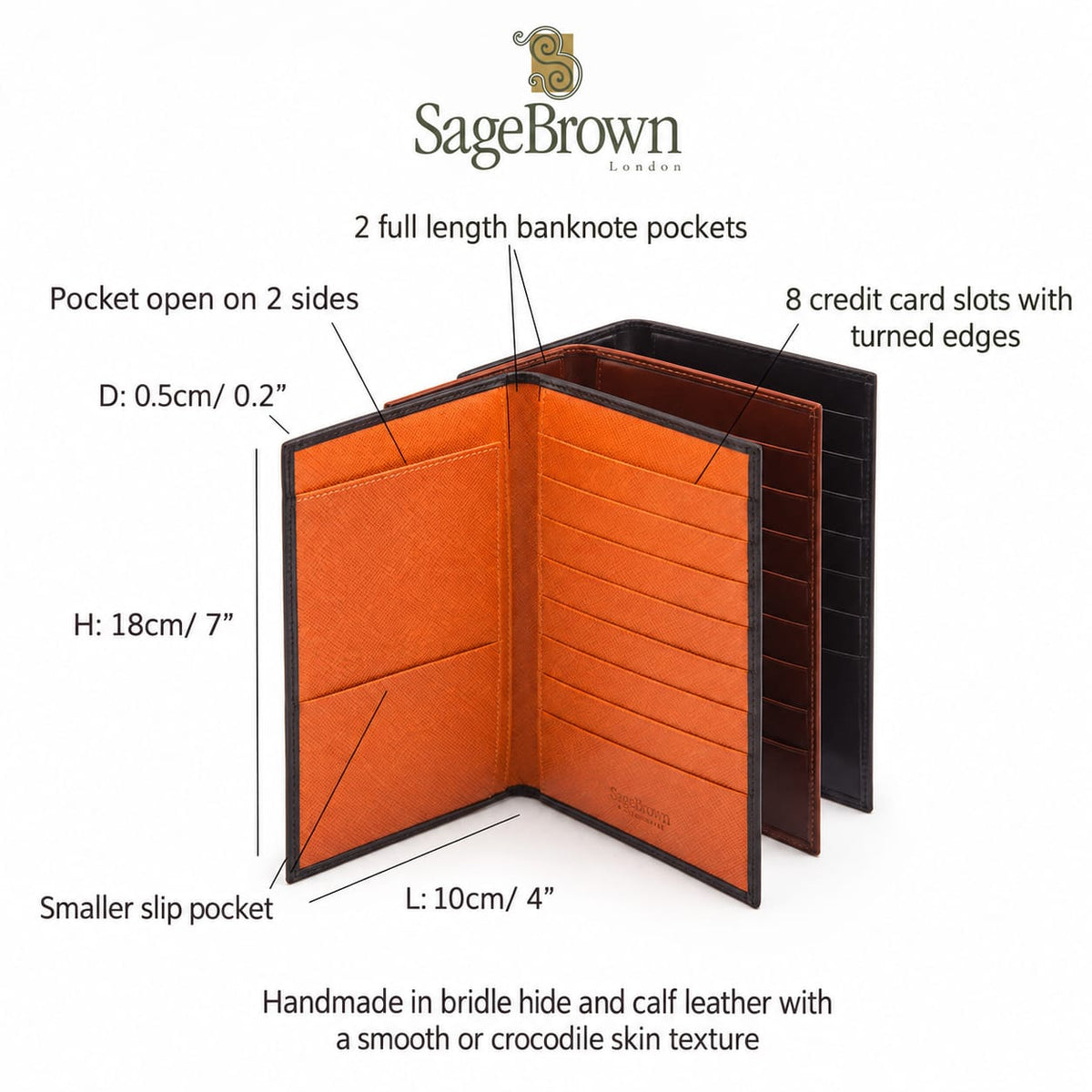 Slim tall leather suit wallet, features and dimensions