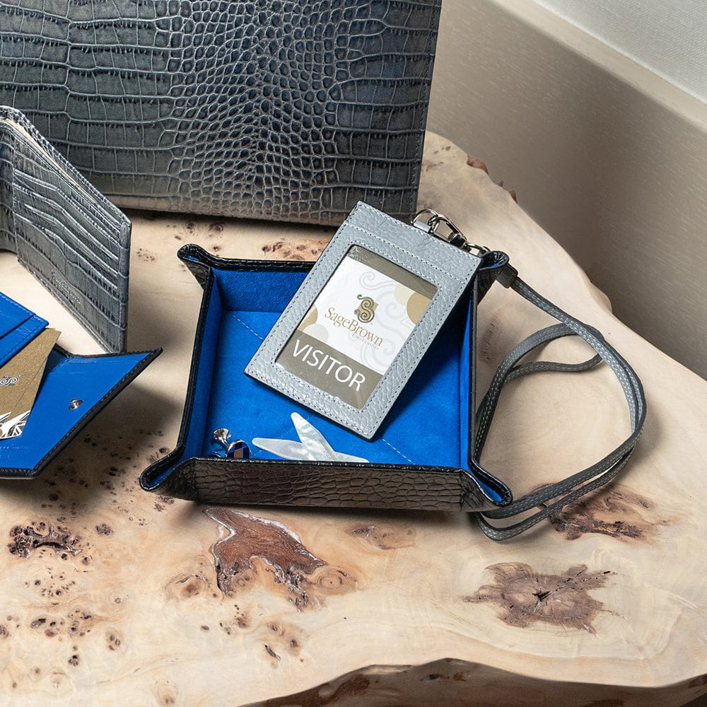 Leather lanyard, grey, lifestyle view