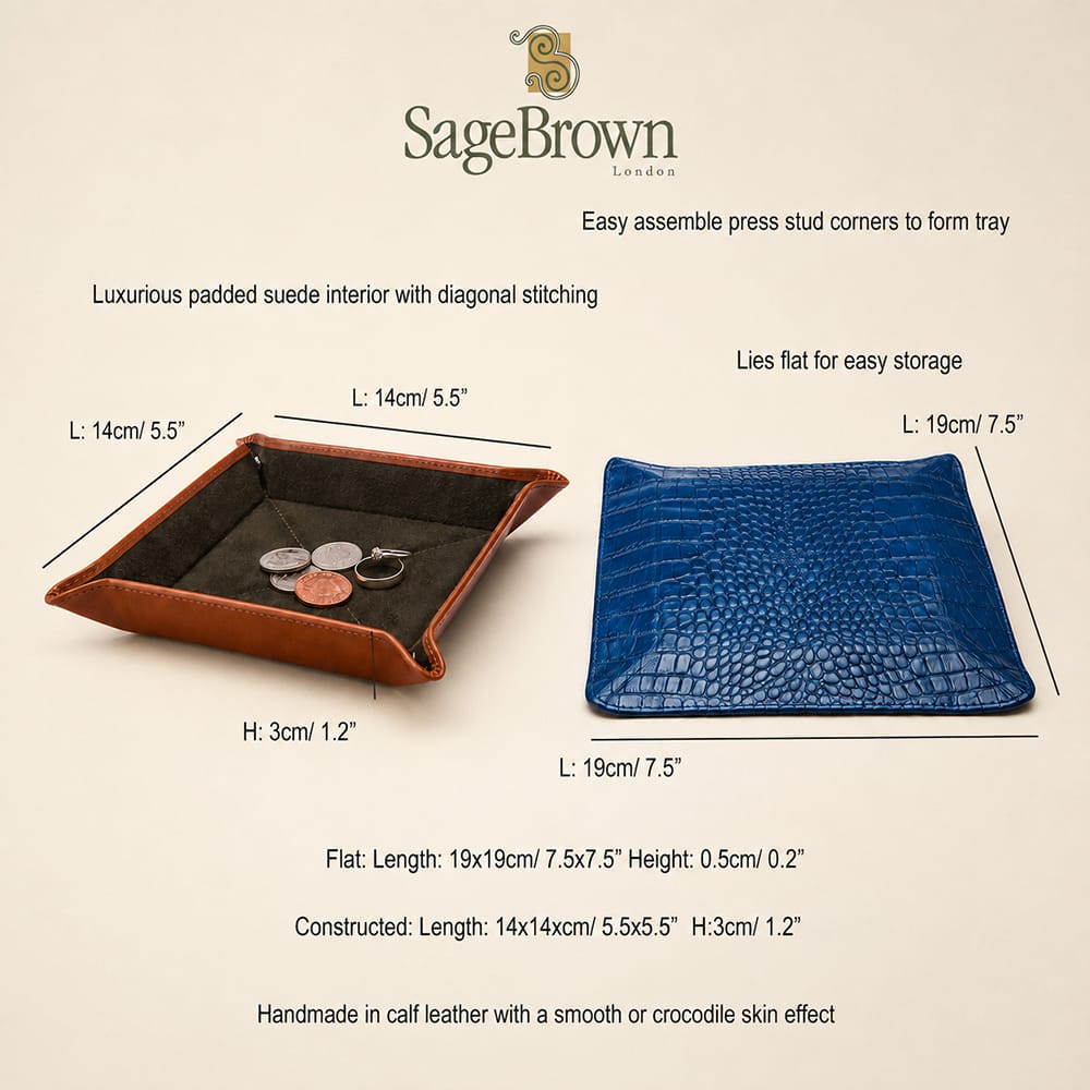 Leather valet tray features and dimensions