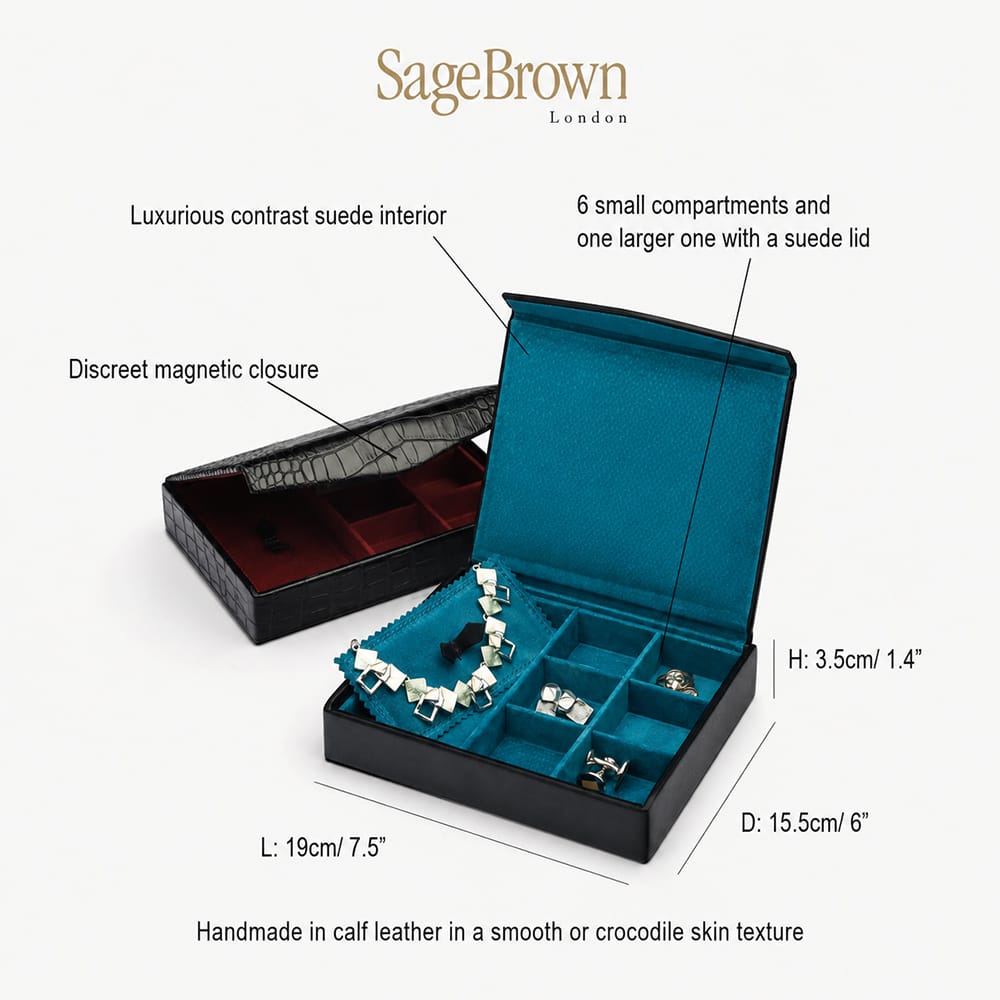 Large leather accessory box, features and dimensions