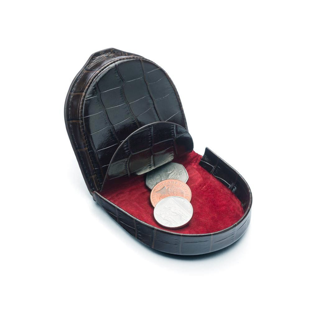 Leather horseshoe coin purse, black croc, inside