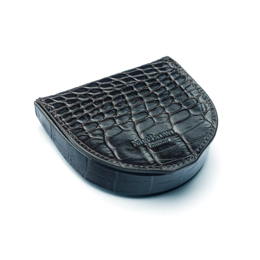 Leather horseshoe coin purse, black croc, back