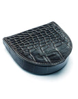 Leather horseshoe coin purse, black croc, back