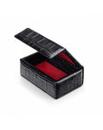 Miniature Leather Accessory Box, Black Croc Effect With Red, open