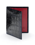 Premium Slim RFID Leather Credit Card Wallet, black croc with red, front
