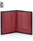 Premium Slim RFID Leather Credit Card Wallet, black croc with red, inside