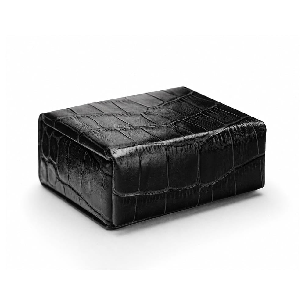 Small Leather Stud &amp; Collar Stiffener Box, Black Croc Effect With Red, front