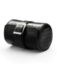 Small leather watch roll, black croc, front