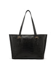 Women's leather 13" laptop workbag, black croc, front