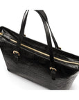 Women's leather 13" laptop workbag, black croc, top