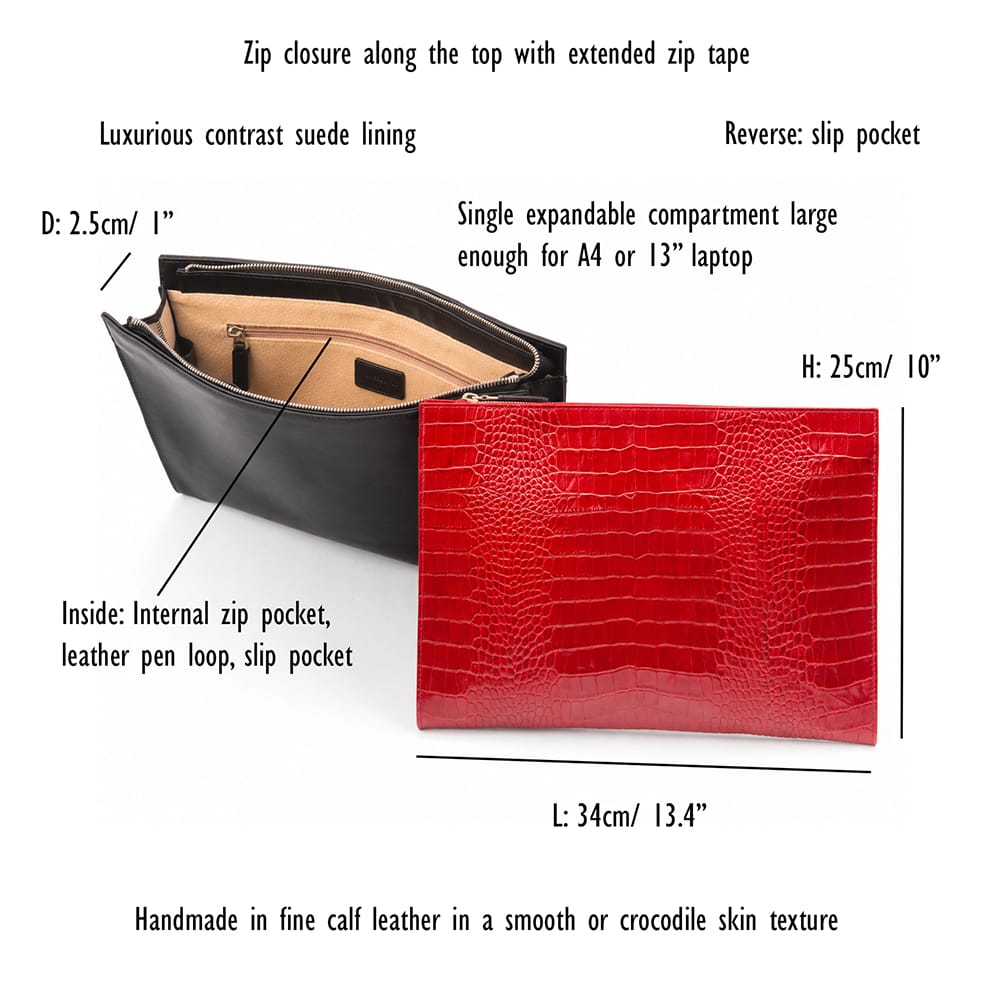 Zip Top Leather Folder, features and dimensions