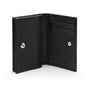 Expandable leather business card holder with stud, black, open