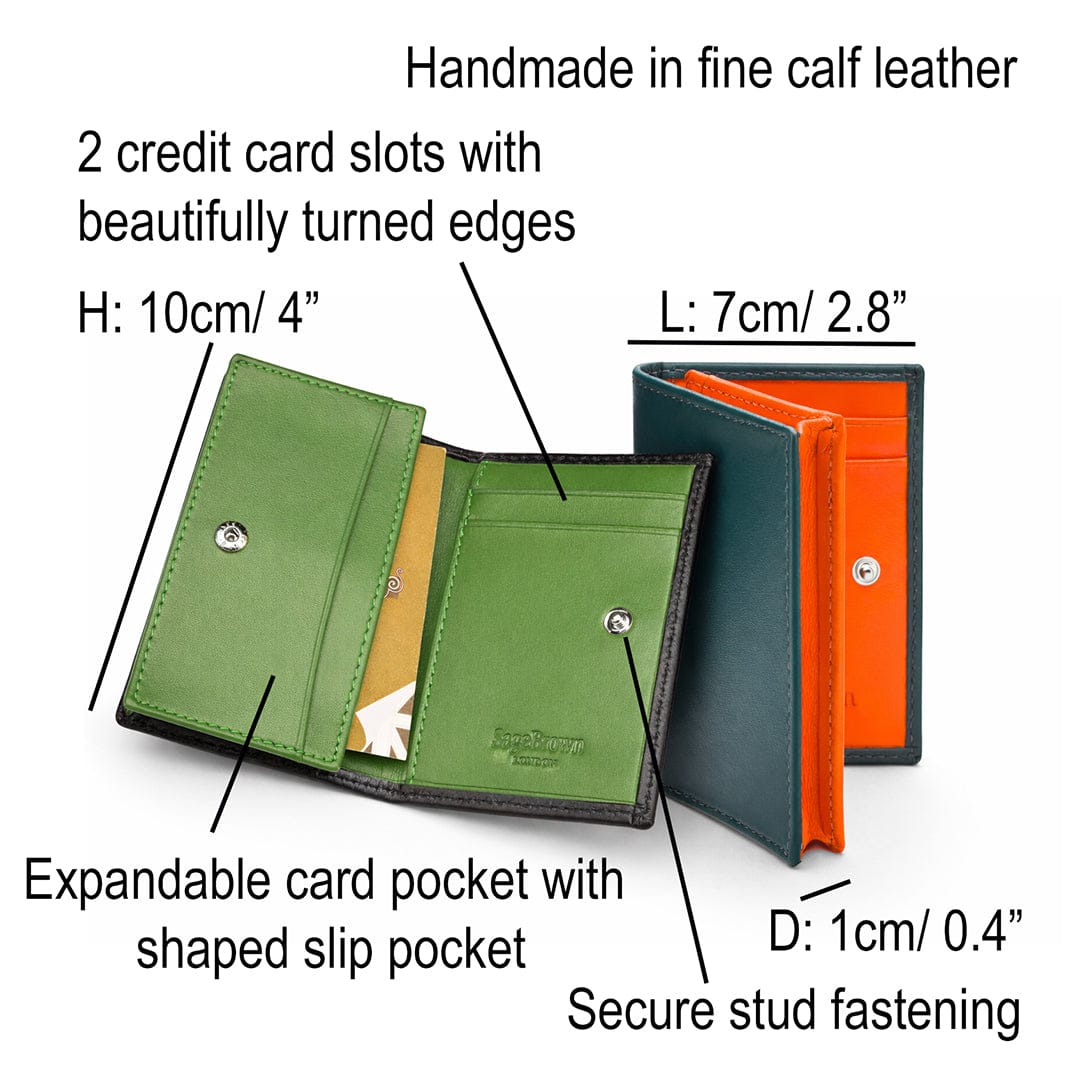 Expandable leather business card holder, features and dimensions