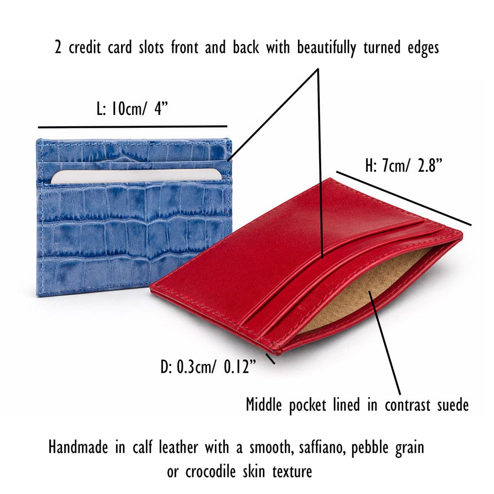 Flat leather credit card wallet 4 CC, featured and dimensions