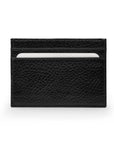 Flat leather credit card wallet 4 CC, black pebble grain, front