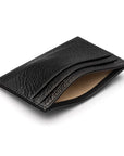 Flat leather credit card wallet 4 CC, black pebble grain, inside