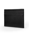 Flat leather credit card wallet 4 CC, black pebble grain, front